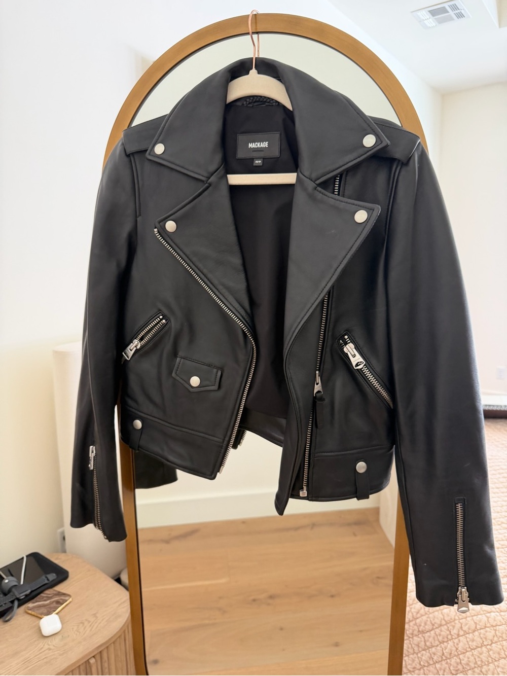 Mackage Black Leather Moto Jacket with Silver Hardware